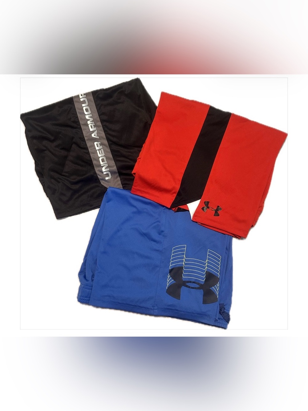 Under Armour Youth Athletic Shorts — Red, Black & Blue Pack